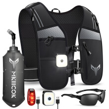 LED Running Vest for Men & Women with Phone Holder & 500ml Water Bottles - Reflective Lightweight Running Hydration Vest for Night Running, Marathon,