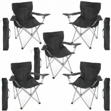 I LOVE FANCY DRESS Black Folding Camping Chairs with Cup Holder - Pack of 5 - Lightweight Outdoor Chairs with Carry Bag for Fishing, Festivals, Campin