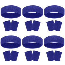 18 Pcs Sweatbands Headband Wristband Set Colorful Striped Terry Cloth Sports Athletic Gym 80s Sweat Headbands Wrist Bands (Dark Blue) One Size