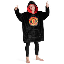 Manchester United F.C. Boys Oversized Fleece Hoodie, Hooded Poncho, Cosy Loungewear - Gifts for Boys (Black)