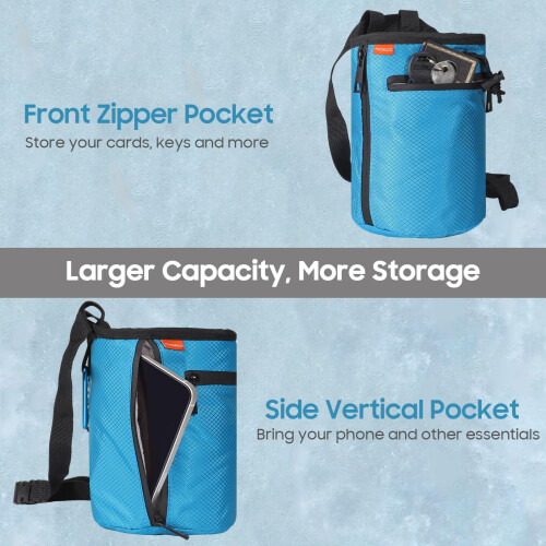 MoKo Rock Climbing Chalk Bag with Brush, 2 Pockets, Light Blue 1