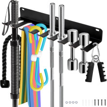 Tebery 9 Hook Home Gym Storage Rack Wall Mount, Fitness Equipment Organizer, Metal Gym Accessory Hanger for Exercise Bands, Jump Ropes, Barbells, Lift