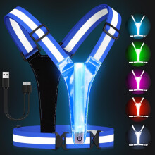 Zacro LED Reflective Vest Gear - Running Vest with 5 Light Colors, 3 Light Modes, USB Rechargeable, Adjustable Waist & Shoulder - High Visibility Ligh