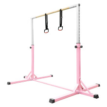 FCOUMY Kids Gymnastics Bar Horizontal Bar with Gymnastic Rings 13 Height Adjustable,Junior Training Kip Bar Gymnastics Equipment for Home Gym, Indoor