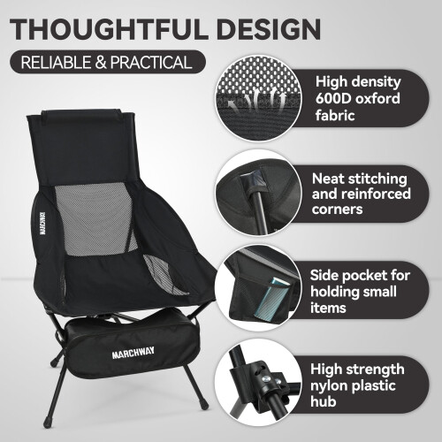 MARCHWAY Lightweight High Back Folding Camping Chair with Head Support 2