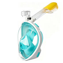 Full Face Snorkelling Mask, 180 Panoramic View Snorkel Gear, Sports Camera Compatible, Anti‑Fog Anti‑Leak Snorkel Mask for Adults & Kids for Bea