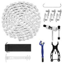 6/7/8-Speed Bike Chain Kit,116 Links (1/2x3/32") with Cleaning Brush,Link Plier,Cutter& Gauge, Mountain/Road Cycling Chain Maintenance Tools Kit – K