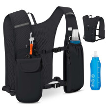 Running Vest for Women Men Lightweight Reflective Hydration Vest Backpack with 500ml Water Bottle for Marathons Trail Running Cycling Hiking (All blac