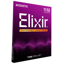 Elixir 16027 Strings Phosphor Bronze Acoustic Guitar Strings w NANOWEB Coating, Custom Light (.011-.052)