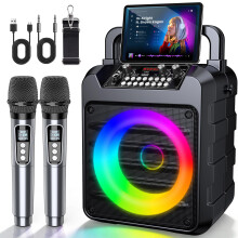 Dislocati Karaoke Machine with 2 Wireless Microphones: Portable Bluetooth Speaker for Adults & Kids - PA System with Lights Supports TF Card/USB/AUX f