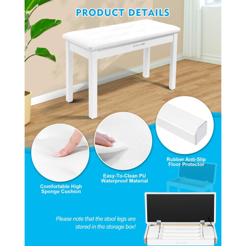 MUSTAR Piano Bench Keyboard Stool with Storage, 74x33x47cm PU Leather 2