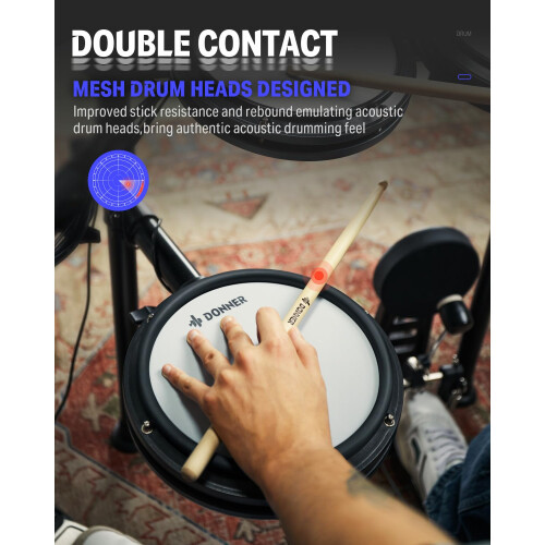 Donner DED-200 Electric Drum Set With Drum Throne/Maple Stick/Earphone/Audio Cable 1