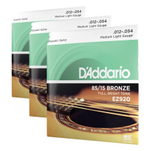 D'Addario Guitar Strings - Acoustic Guitar Strings - 85/15 Bronze - For 6 String Guitar - Full, Bright Tone - EZ920 - Medium Light, 12-54 (Pack of 3)