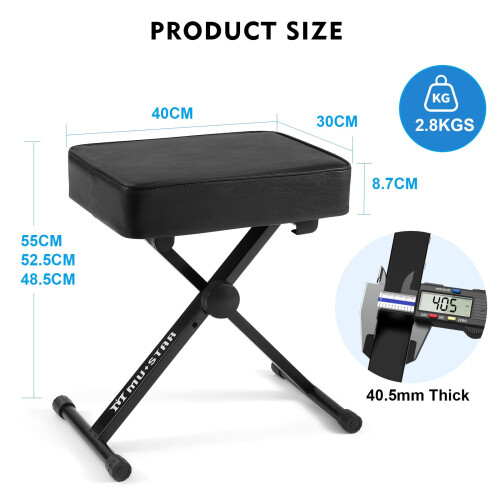 MUSTAR Piano Bench Keyboard Stool Adjustable Height w/ 8.7cm Padded Cushion 1