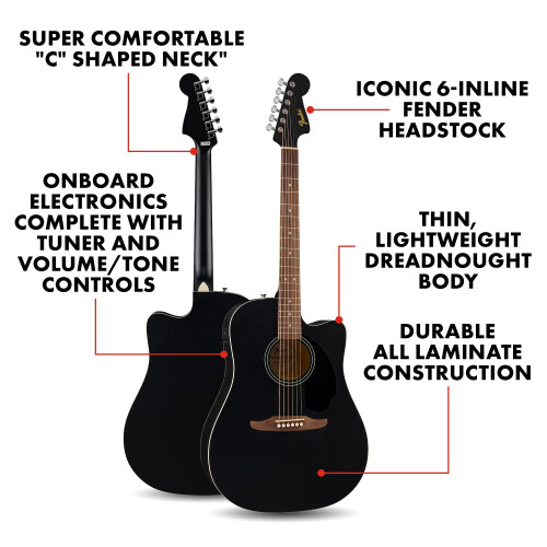 Fender Fender California Debut Redondo CE Dreadnought Electro-Acoustic, Black 1