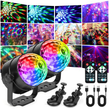 vsshe Disco Light, 2 Pack 360 Rotation Sound Activated Disco Ball Light with USB Power Cable, RGB Party Lights with Remote Control for Indoor Kids B