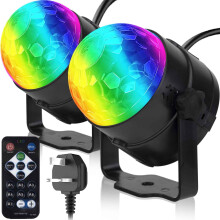Pack of 2, Remote Control Sound Activated Party Lights Indoor, UK Plug, 4m(12.8ft) Power Cable, Stage Stroboscopes, Dj Lighting, RBG Disco Ball, Strob