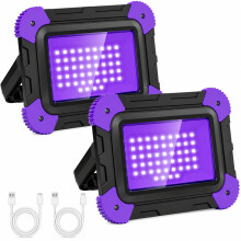 NATPOW Rechargeable UV Black Light, 2 Pack 400–405nm Blacklight Floodlights, 5200mAh, IP65 Magnetic 180 Stand, USB Output for Glow Parties, Hallow