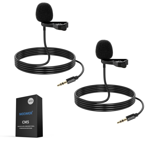 Neewer NEEWER 2 Pack Lavalier Lapel Microphone, Clip Lav Mics for Transmitter, CM5