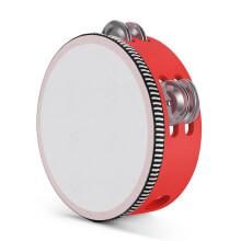 Flexzion Wood Handheld Tambourine Adults 6-Inch Double Row 8-Pair Jingles (Red) - Percussion Round Tamborines Musical Instrument with Metal Zills