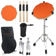 Drum Practice Pads with Stand - 12in Mute Double Sided Silent Snare Drum Practice Pad Kit with 3 pairs Drumsticks, Drumstick Holder, Storage Bag, Adju