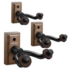 Donner Guitar Wall Hanger 3 Pack, Guitar Wall Mount Black Walnut for Acoustic, Electric, Bass, Ukulele, Violin, Mandolin, Banjo