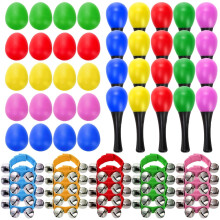 Cididu 60 Pcs Shaker Musical Instruments, 20 Pcs Egg Shaker with 20 Wrist Hand Band Bells and 20 Sand Hammer Shakers, Music Early Learning Percussion,