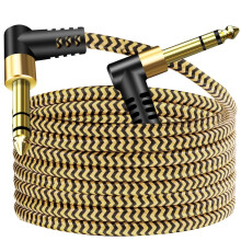 Hanprmeee 1/4 Inch TRS Instrument Cable 20M,6.35mm TRS to 6.35mm TRS Stereo Audio Cable Male to Male Right-Angle-to-Straight for Electric Guitar, Bass