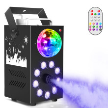 Erreyht Smoke Machine, 700W Fog Machine, 9 LED Lights with Disco Ball, Remote Control with Strobe, Auto, Single Color, Smoke Mode for Party Christmas