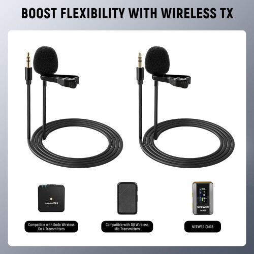 Neewer NEEWER 2 Pack Lavalier Lapel Microphone, Clip Lav Mics for Transmitter, CM5 2