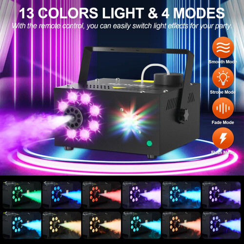 Hakuta 500W 2000CFM Fog Machine, Smoke Machine 13 Colors Strobe Light 2