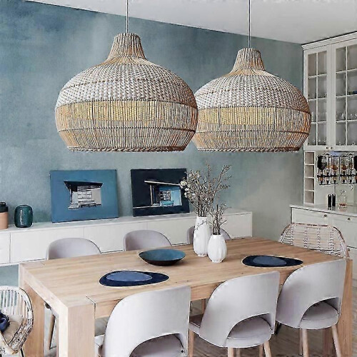 (Style E Blue 40cm, Black cord ceiling) Νέα λάμπα από rattan σε ασορτί χρώμα, vintage κρεμαστά φωτιστικ 1