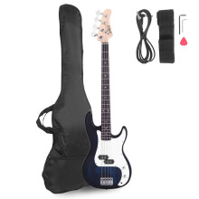 Bonnlo Electric Bass Guitar 4 Strings Full Size for Beginner Exquisite Basswood Burning Bass with Bag, Strap and Accessories,Blue