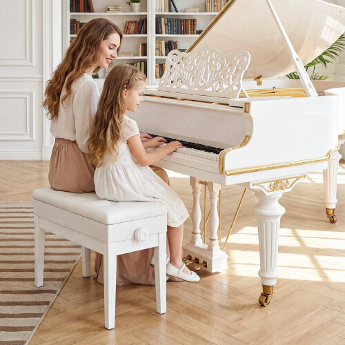 MAMIZO Piano Stool Adjustable Duet Piano Bench with Storage, Gloss White 1