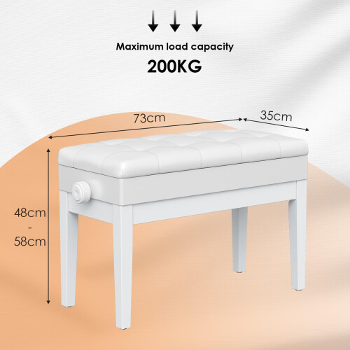 MAMIZO Piano Stool Adjustable Duet Piano Bench with Storage, Gloss White 2