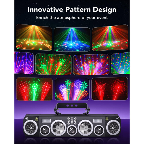 KeoBin 7 in 1 Disco Lights，Rotating LED Patterns with RGB & UV Strob Beam 2