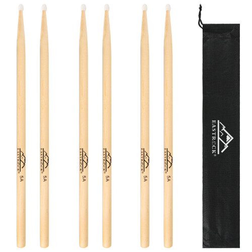 EASTROCK 5A Drum Sticks Nylon Tip 3 Pairs Maple Drumsticks for Drummers