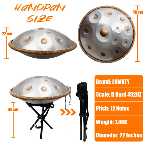 LOMUTY Handpan, Steel Drum，Hand Pan Instrument, Silver 2