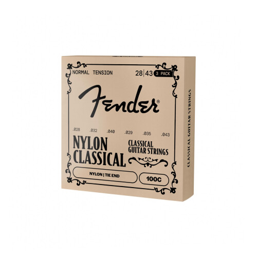Fender Fender 100 Nylon Guitar Strings, Clear/Silver, Tie End, .028-.043, 3x 2