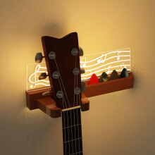 CoolGift Mart Light up Guitar Wall Mount, Musical Notes Design, Pick Holder with USB Powered, Premium Wood and Acrylic, for Acoustic Electric Bass Uku