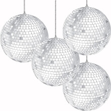 Morofme Mirror Disco Ball 10cm 4pcs, Silver Hanging Disco Light Mirror BallDisco Ball Centerpiece Decor for Disco Birthday 70s Theme Retro Party Suppl