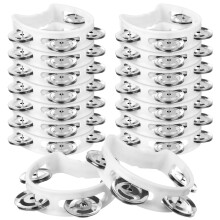 HAOWANWW 14 Pcs Half Moon Tambourine White Plastic Tambourines with Bells for Children Hand Held Baby Tambourine with 4Bells Percussion Instrument for