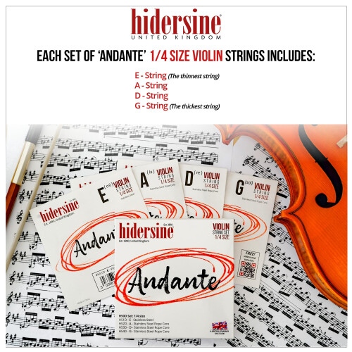 Hidersine Andante Series Violin Strings SET for 1/4 size Violins 1