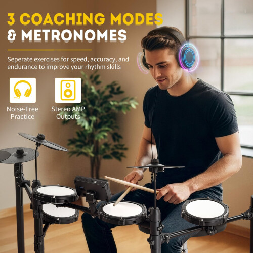 LALAHO Electric Drum Kit, Electronic Drum Set, USB MIDI Dual Power Full Kit 2