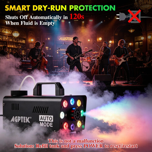 AGPtEK Fog Machine Smoke Machine 2000CFM RGB LED Low Fluid Auto Shutoff 1