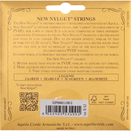 Aquila Nylgut - Soprano ukulele strings 5U Low G GCEA 1