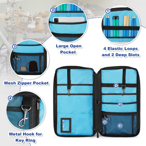 Yarwo Drum Stick Bag with Hanging Hooks, Drum Holder with Adjustable Strap 2