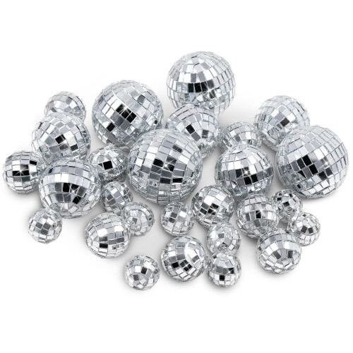 32 Pcs Silver Mini Disco Balls Set, Mirror Ball Decorations In Assorted Sizes, Cake Display Props, Table Decor, Disco Party Decorations