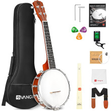 Vangoa Banjolele Concert Banjo Ukulele 4 String 23 Inch Travel Banjo Portable Kit for Beginners with Extra Strings Strap Pick-up Picks Tuner and Carry