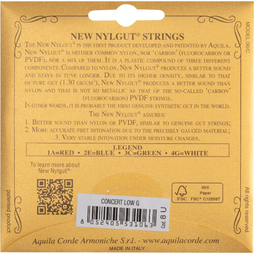 Aquila Nylgut Concerto Ukulele Strings 8U Low-G GCEA 1
